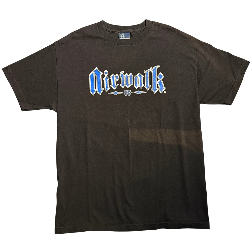 Vintage Airwalk Skate Graphic T-Shirt Black Blue Gothic Logo 86 Large